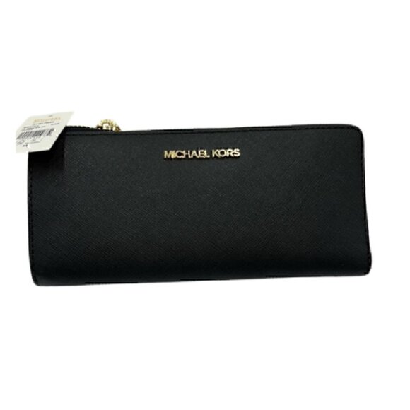 Michael Kors Large Black Leather Quarter-Zip Wallet NWT - Picture 1 of 5